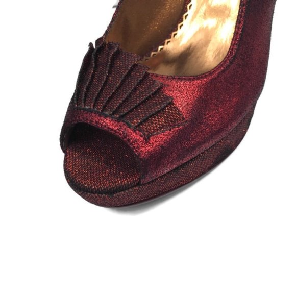 Poetic Licence London “Egyptian Princess” Red Metallic Peep Toe Pumps - Picture 8 of 16